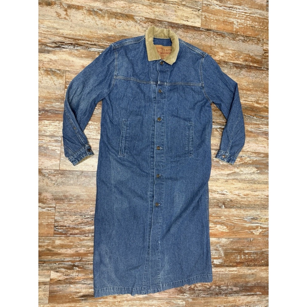 Vintage 80's Levi's Duster Jacket Trench Coat Size Large Blue Jean Denim Ranch
